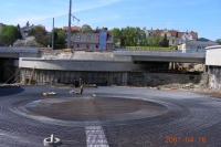 View of the roundabout Aufeldgasse (Below groundwater level); Reinforcement of the bottom plate for reasons of uplift control