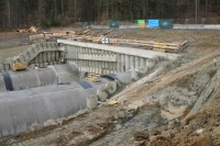 View towards the eastern portal of the Koralm tunnel (portal wall of the tunnel with closed advance)