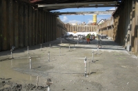 Building pit after construction of the micro piles for buoyancy control